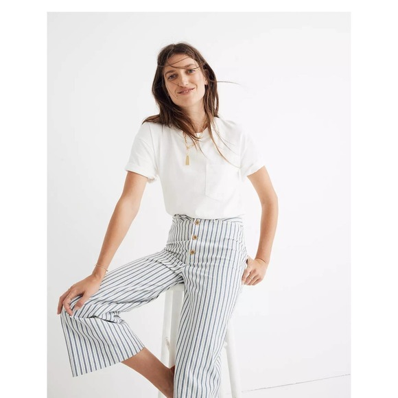 Madewell Pants 25 Emmett Wide Leg Cropped Pants Striped H7247 - Picture 3 of 6